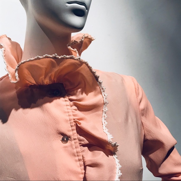 Vintage Tops - PEACHY KEEN Vintage 70s Peach Ruffle Blouse sz M